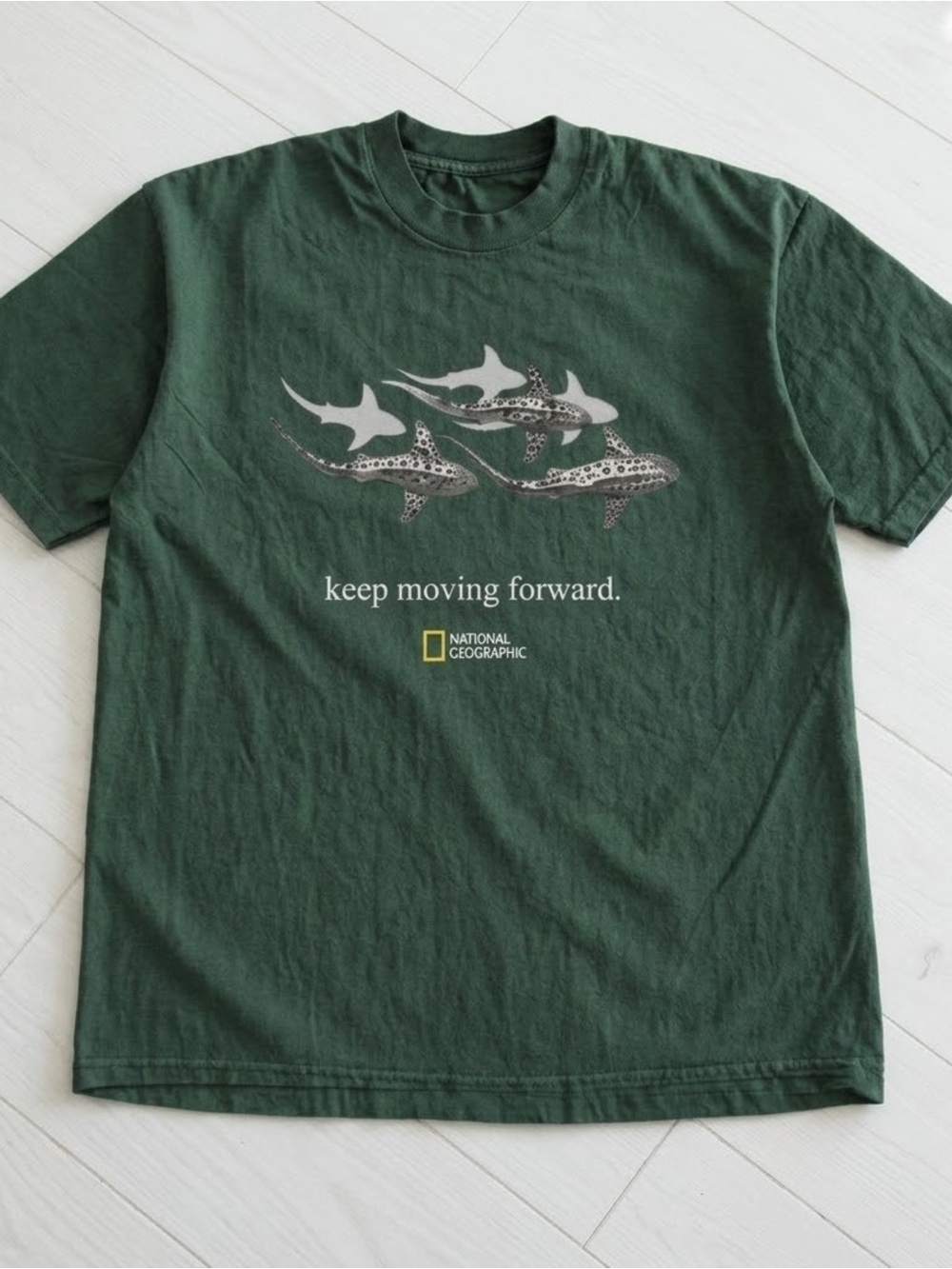 Gildan Natural Geographic Forest Green Shark Graphic Tee